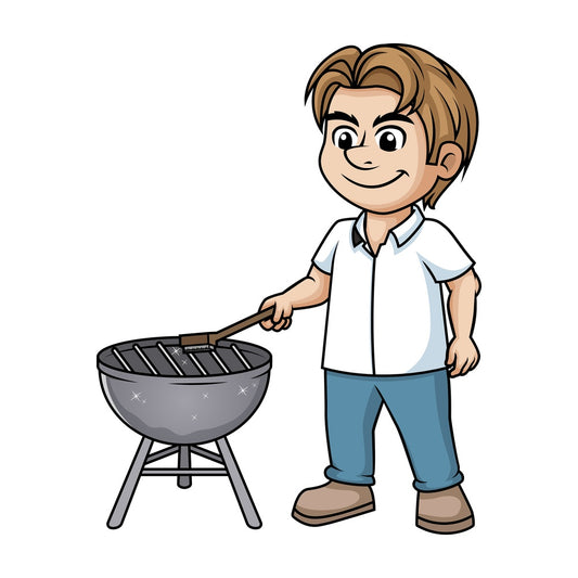 Man cleaning bbq grill. PNG - JPG and vector EPS (infinitely scalable). Image isolated on transparent background.