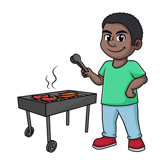 Black man cooking bbq. PNG - JPG and vector EPS (infinitely scalable). Image isolated on transparent background.