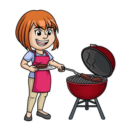 Woman cooking bbq. PNG - JPG and vector EPS (infinitely scalable). Image isolated on transparent background.