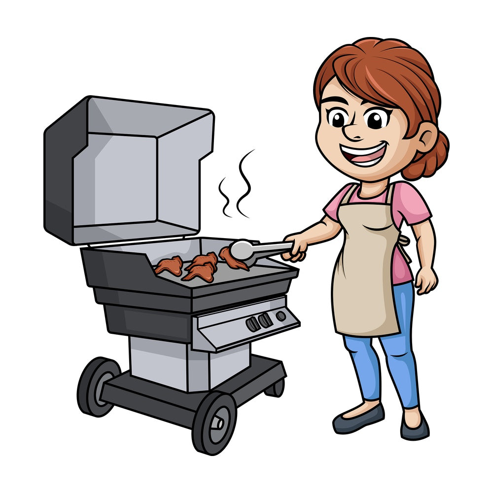Woman grilling chicken wings. PNG - JPG and vector EPS (infinitely scalable). Image isolated on transparent background.