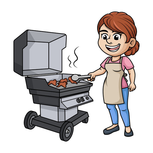Woman grilling chicken wings. PNG - JPG and vector EPS (infinitely scalable). Image isolated on transparent background.