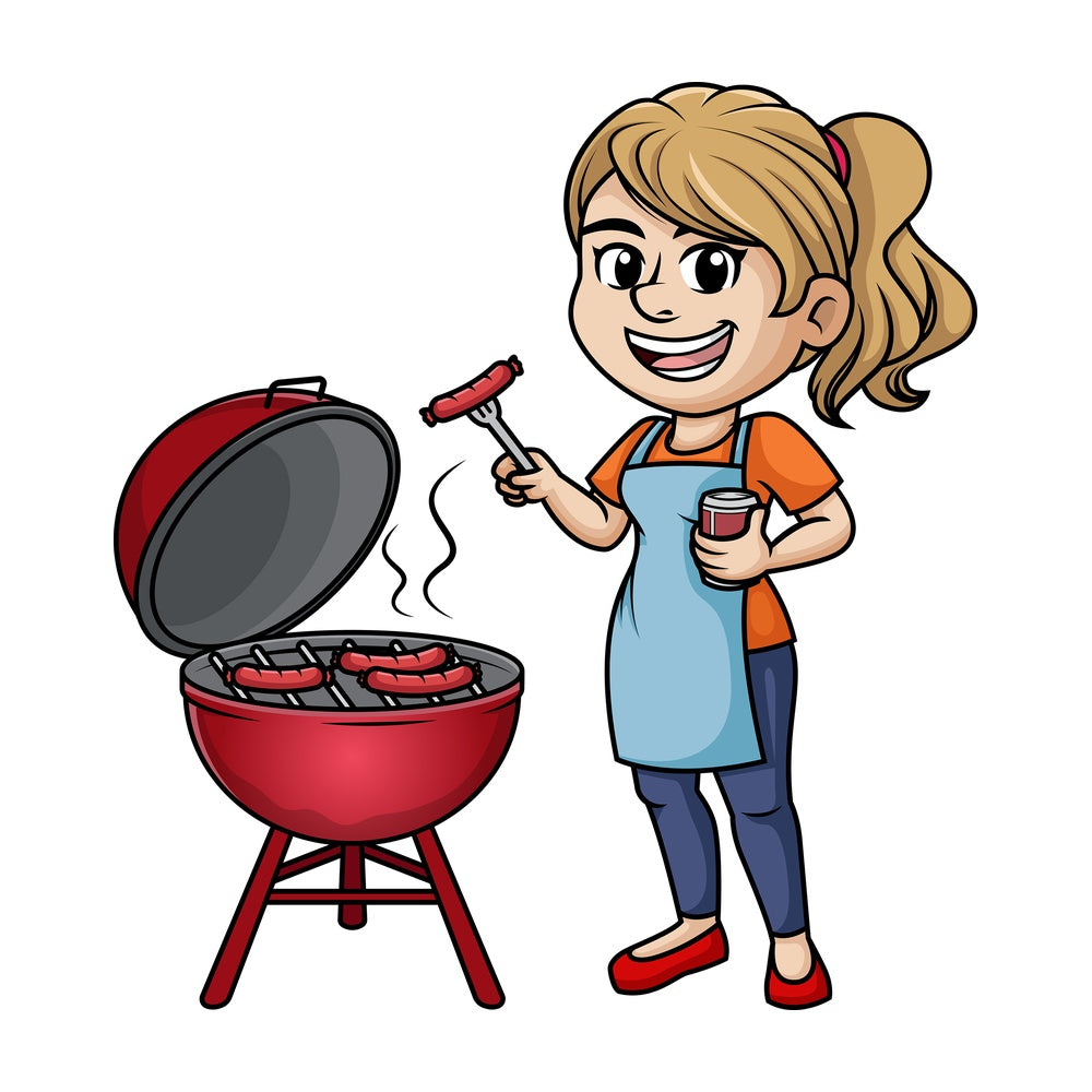 Woman cooking barbecue. PNG - JPG and vector EPS (infinitely scalable). Image isolated on transparent background.