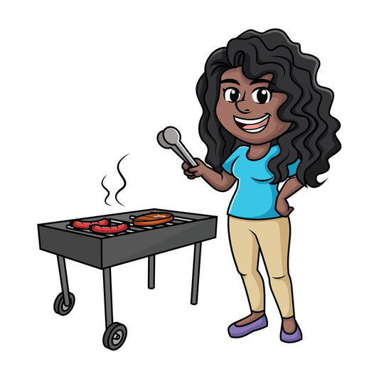 Black woman cooking bbq. PNG - JPG and vector EPS (infinitely scalable). Image isolated on transparent background.