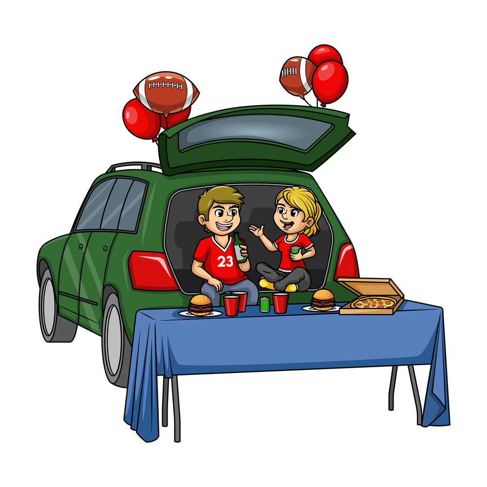 Sports fans tailgating. PNG - JPG and vector EPS (infinitely scalable).