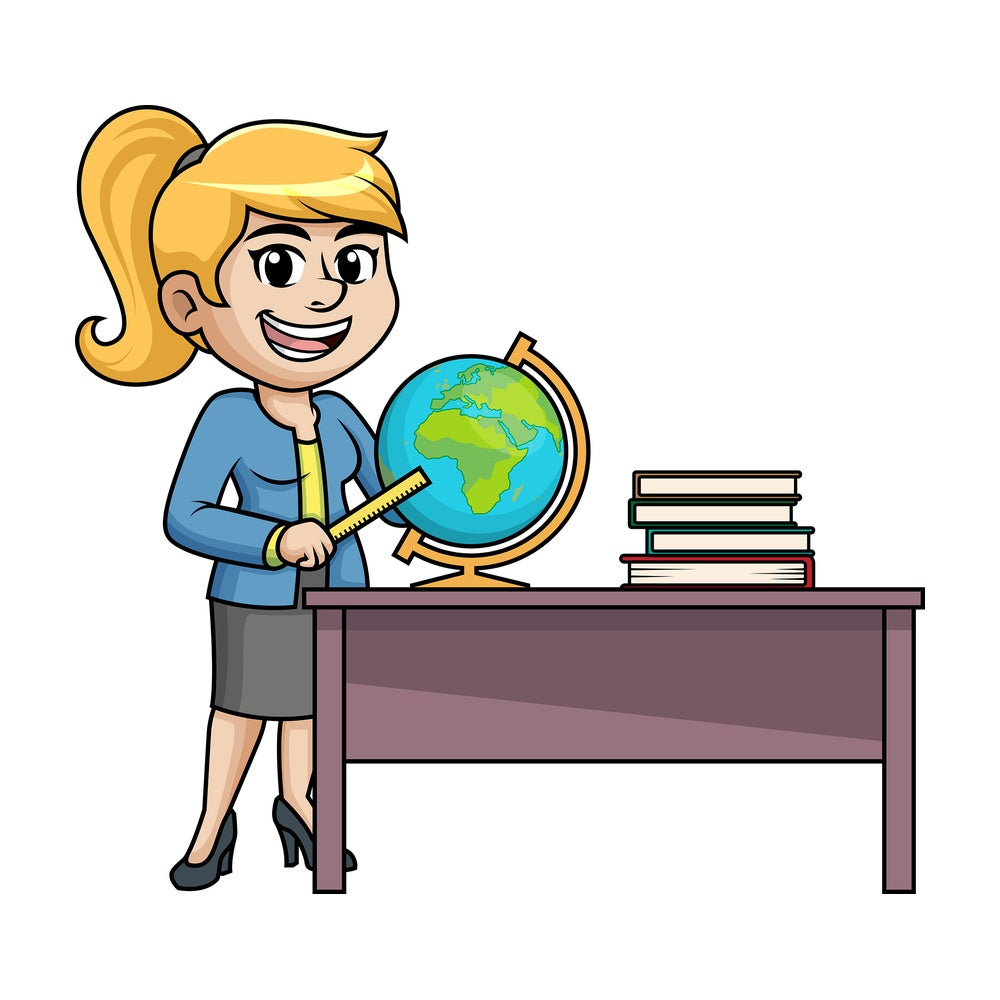 Female geography teacher. PNG - JPG and vector EPS (infinitely scalable).