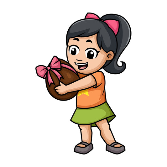 Little girl holding chocolate egg. PNG - JPG and vector EPS (infinitely scalable).