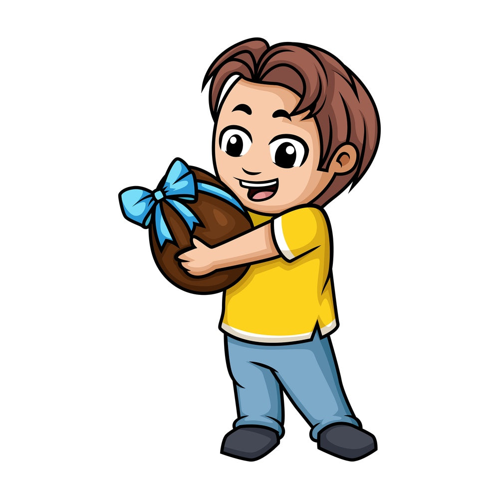 Little boy holding chocolate egg. PNG - JPG and vector EPS (infinitely scalable).