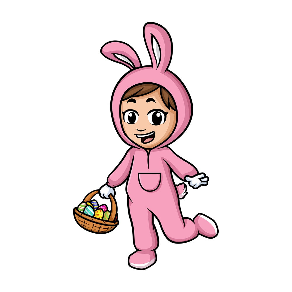 Little girl holding basket with easter eggs. PNG - JPG and vector EPS (infinitely scalable).