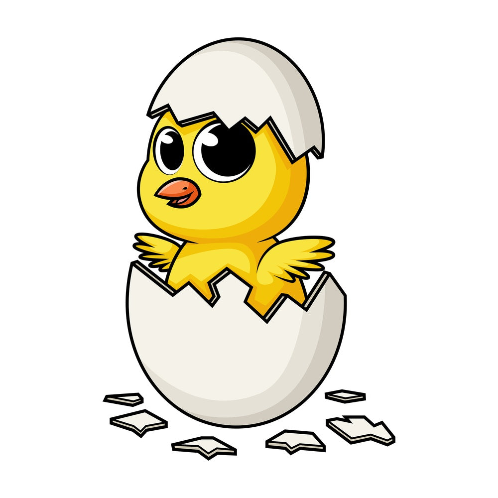 Easter chicken hatching out of eggshell. PNG - JPG and vector EPS (infinitely scalable).