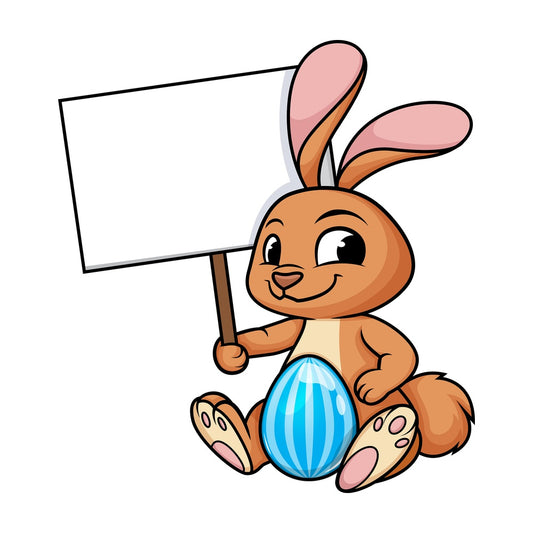 Easter bunny holding blank sign. PNG - JPG and vector EPS (infinitely scalable). Image isolated on transparent background.