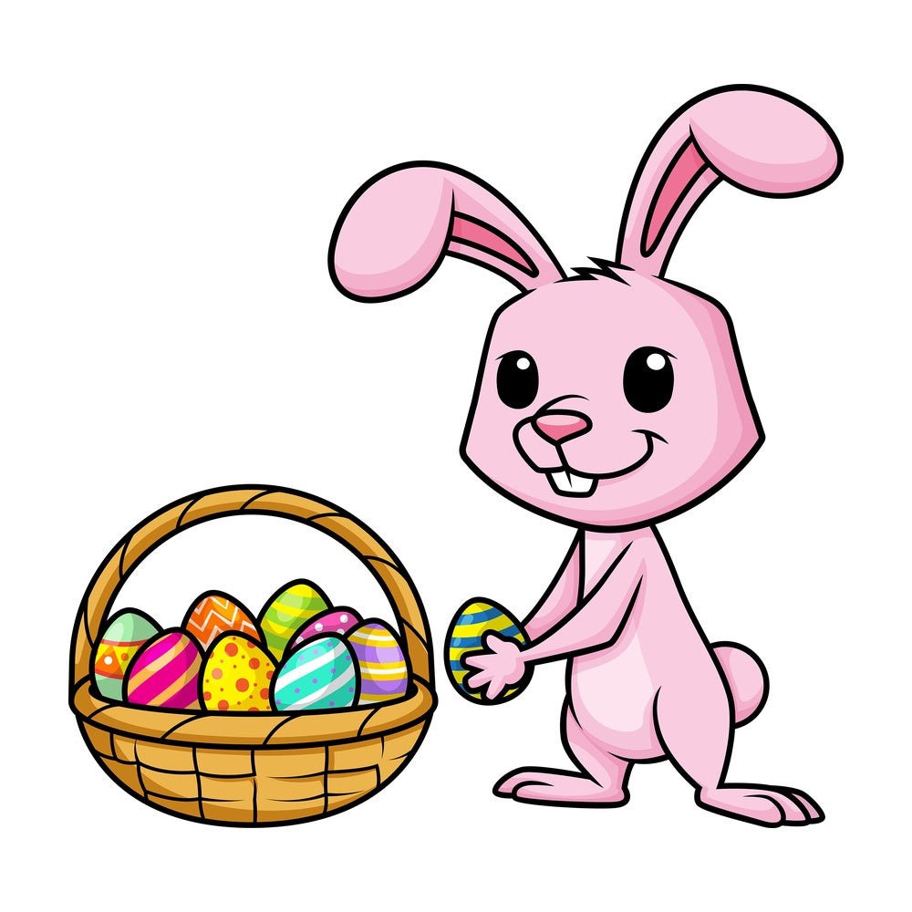 Bunny collecting easter eggs. PNG - JPG and vector EPS (infinitely scalable). Image isolated on transparent background.