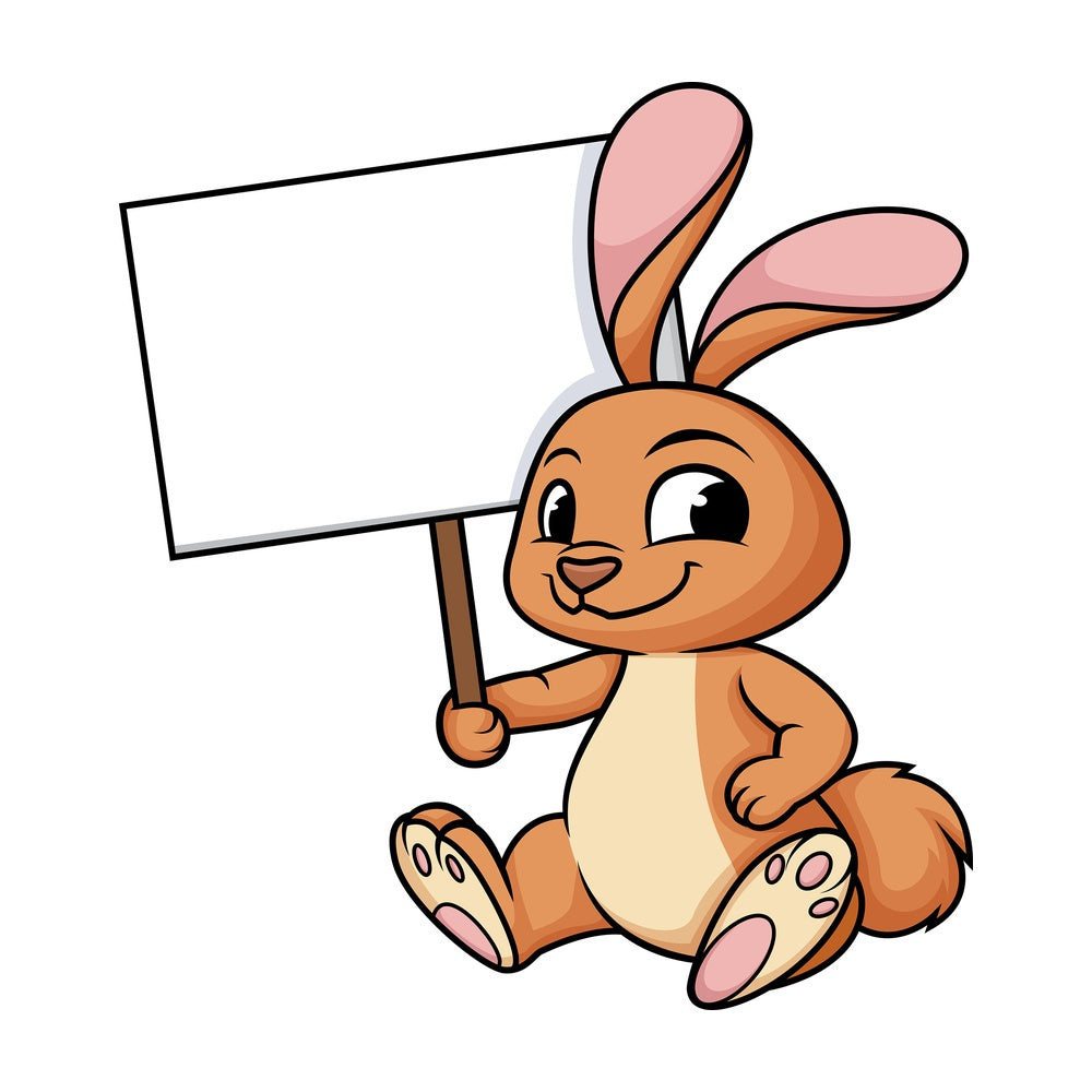 Bunny holding empty sign. PNG - JPG and vector EPS (infinitely scalable). Image isolated on transparent background.