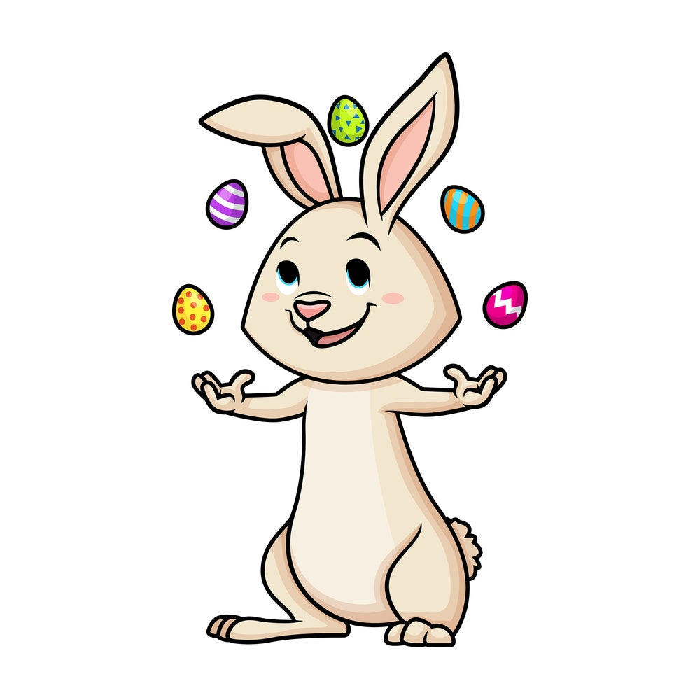 Easter bunny juggling eggs. PNG - JPG and vector EPS (infinitely scalable).