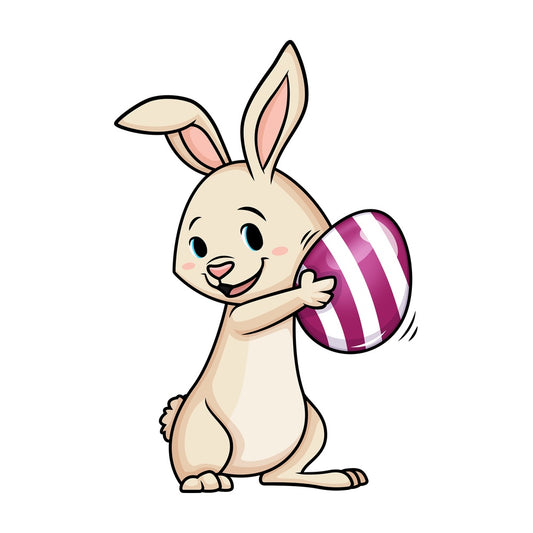 Easter bunny shaking Easter egg. PNG - JPG and vector EPS (infinitely scalable).