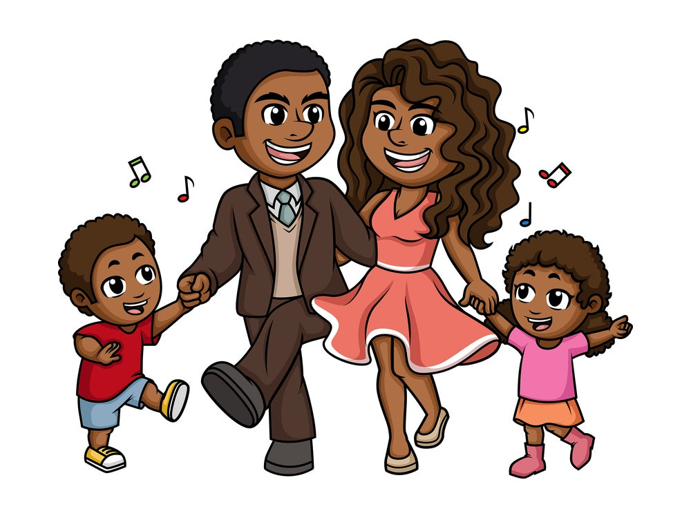 African-American (black) family dancing. PNG - JPG and vector EPS (infinitely scalable).