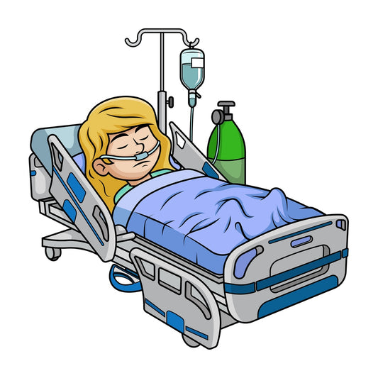 Female patient in hospital bed. PNG - JPG and vector EPS (infinitely scalable).