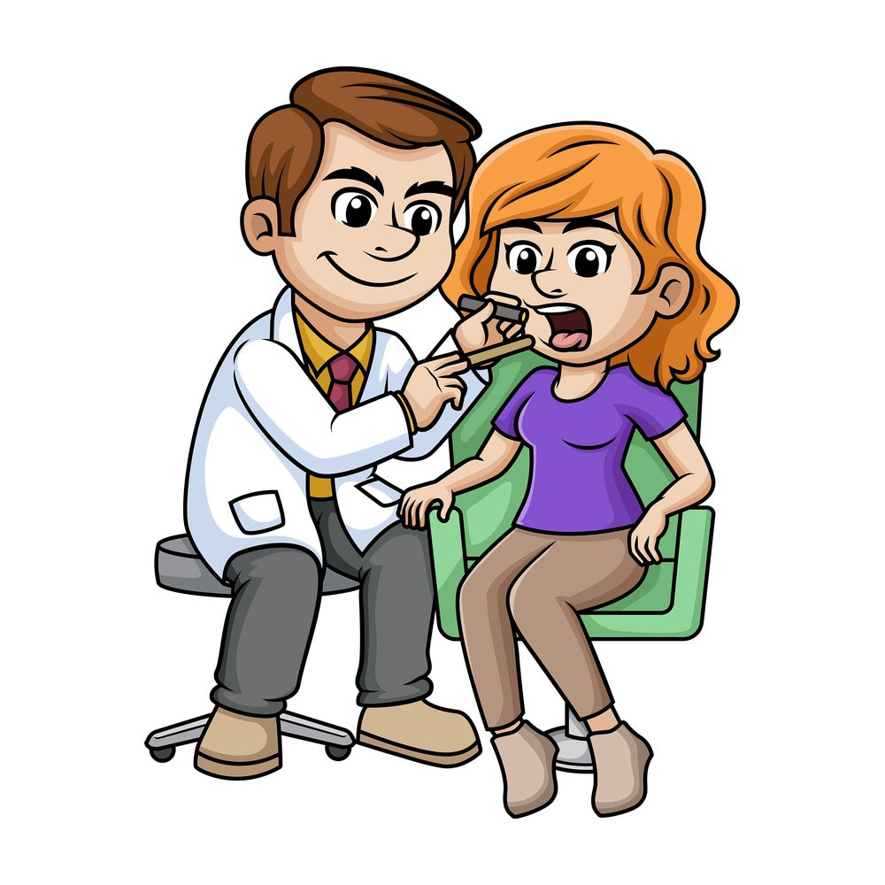 Woman getting her throat checked. PNG - JPG and vector EPS (infinitely scalable).