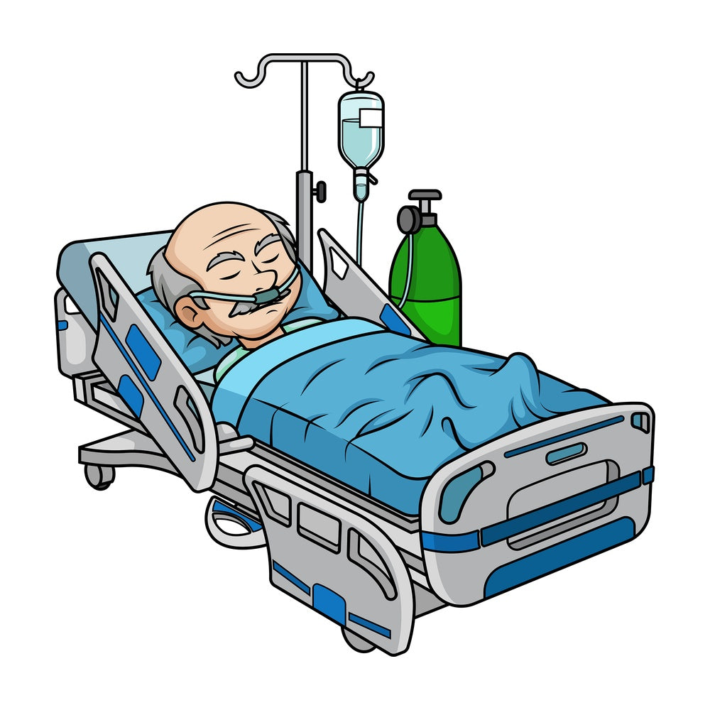 Old man in hospital bed. PNG - JPG and vector EPS (infinitely scalable).