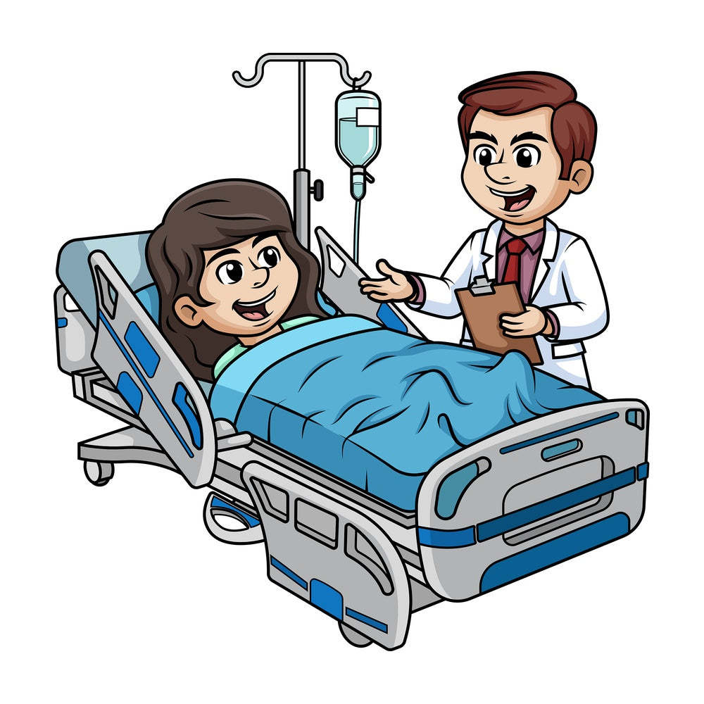 Hospitalized woman talking to doctor. PNG - JPG and vector EPS (infinitely scalable).