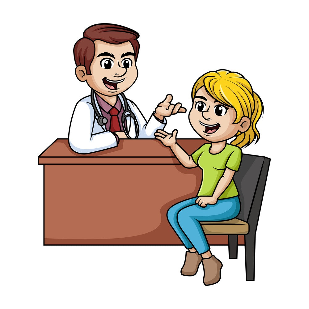 Woman chatting with a doctor. PNG - JPG and vector EPS (infinitely scalable).