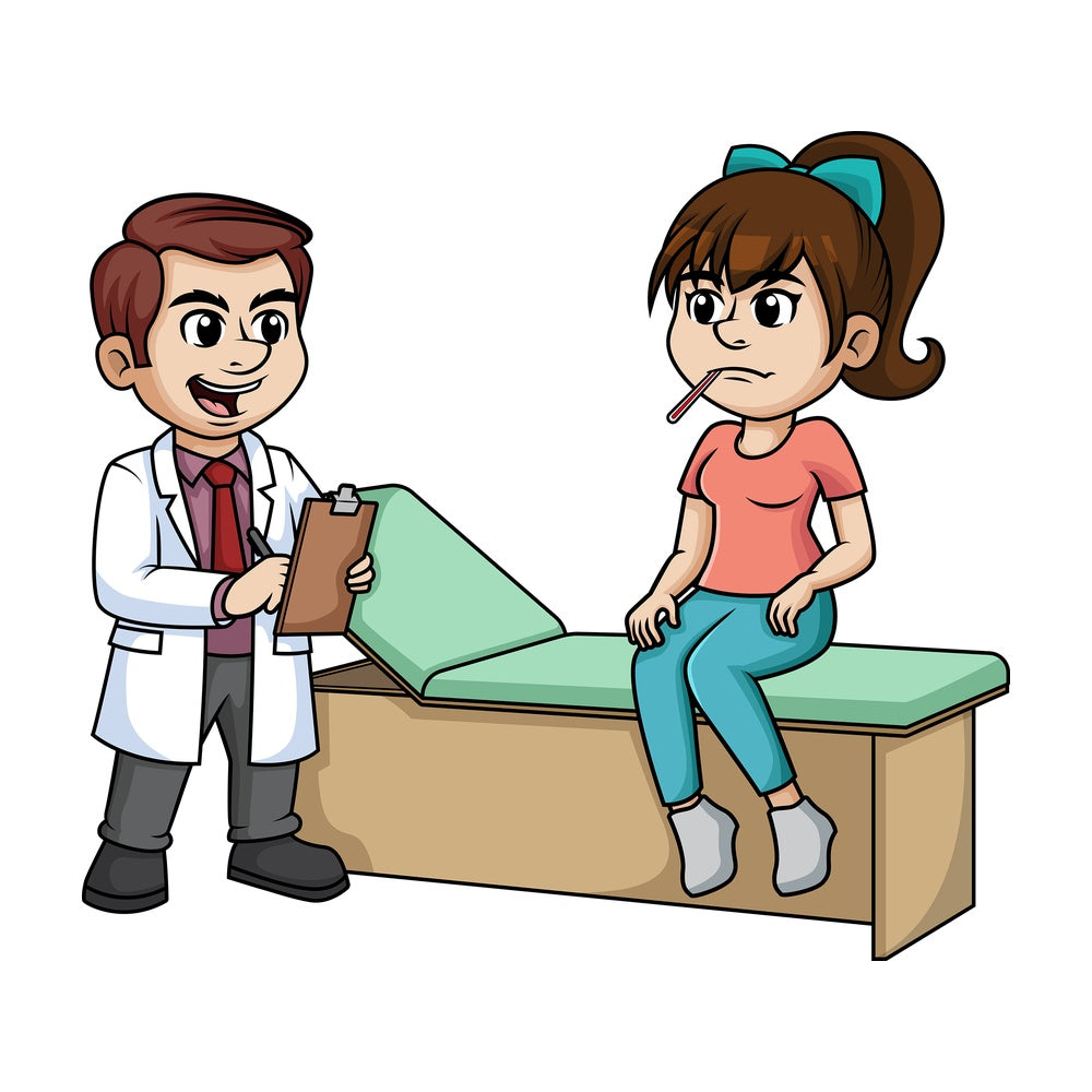Sick woman at the doctor. PNG - JPG and vector EPS (infinitely scalable).