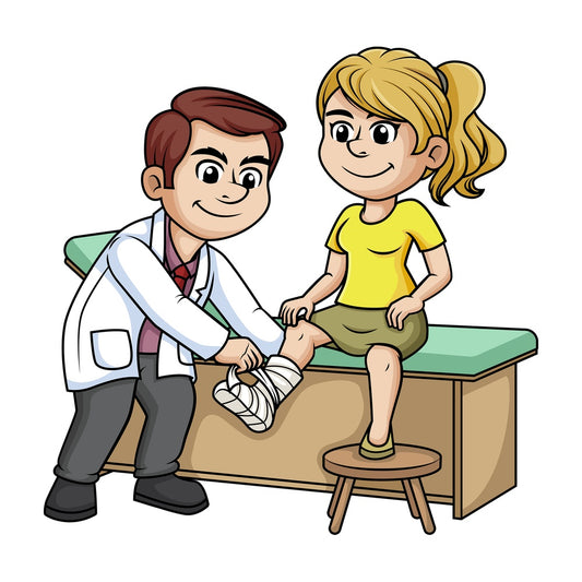 Doctor tending to a woman with broken leg. PNG - JPG and vector EPS (infinitely scalable).