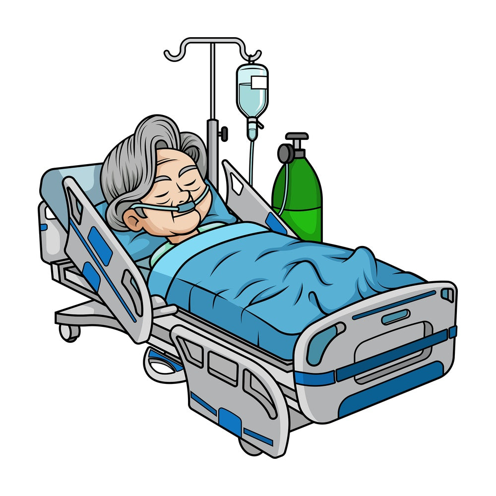 Old woman in hospital bed. PNG - JPG and vector EPS (infinitely scalable).
