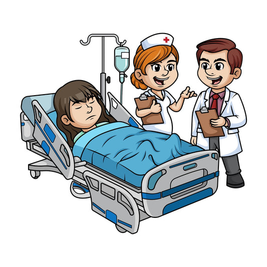 Hospital staff with female patient. PNG - JPG and vector EPS (infinitely scalable).