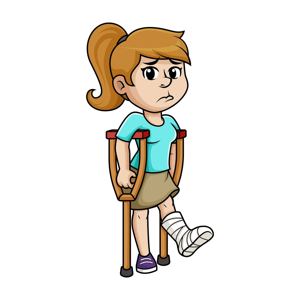 Injured woman with crutches. PNG - JPG and vector EPS (infinitely scalable).