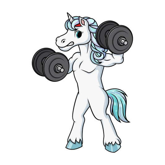 Unicorn lifting dumbbells. PNG - JPG and vector EPS (infinitely scalable).