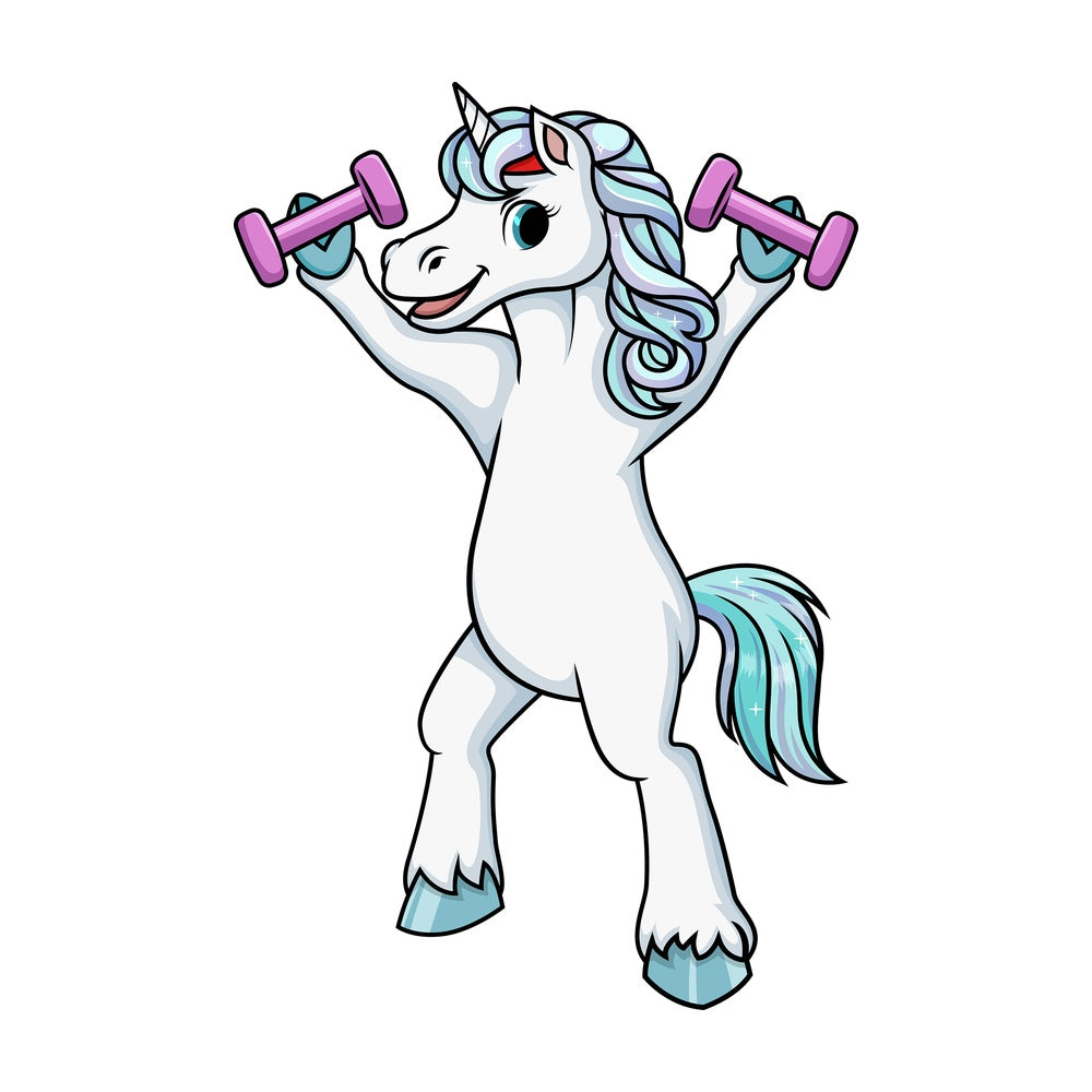 Unicorn lifting weights. PNG - JPG and vector EPS (infinitely scalable).