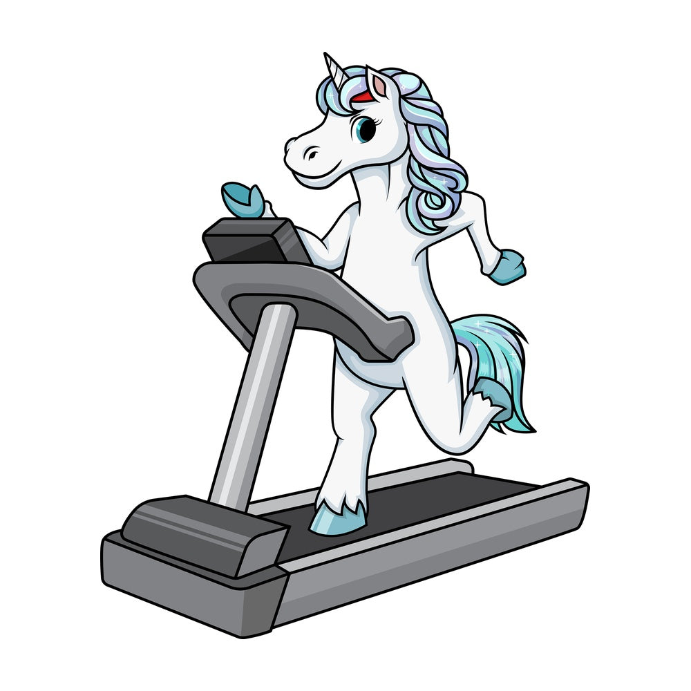 Unicorn running on treadmill. PNG - JPG and vector EPS (infinitely scalable).