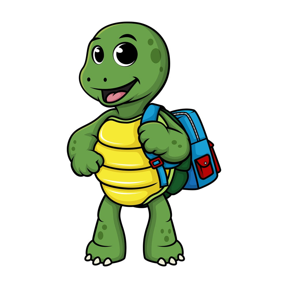 Turtle wearing backpack. PNG - JPG and vector EPS (infinitely scalable).