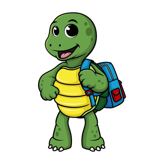 Turtle wearing backpack. PNG - JPG and vector EPS (infinitely scalable).
