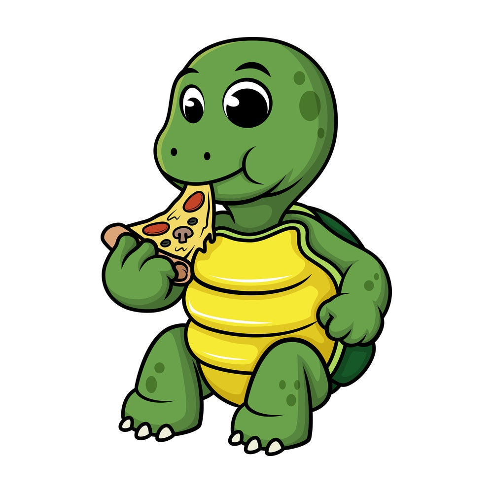 Turtle eating pizza. PNG - JPG and vector EPS (infinitely scalable).