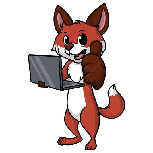 Royalty-free stock vector illustration of a fox holding laptop.