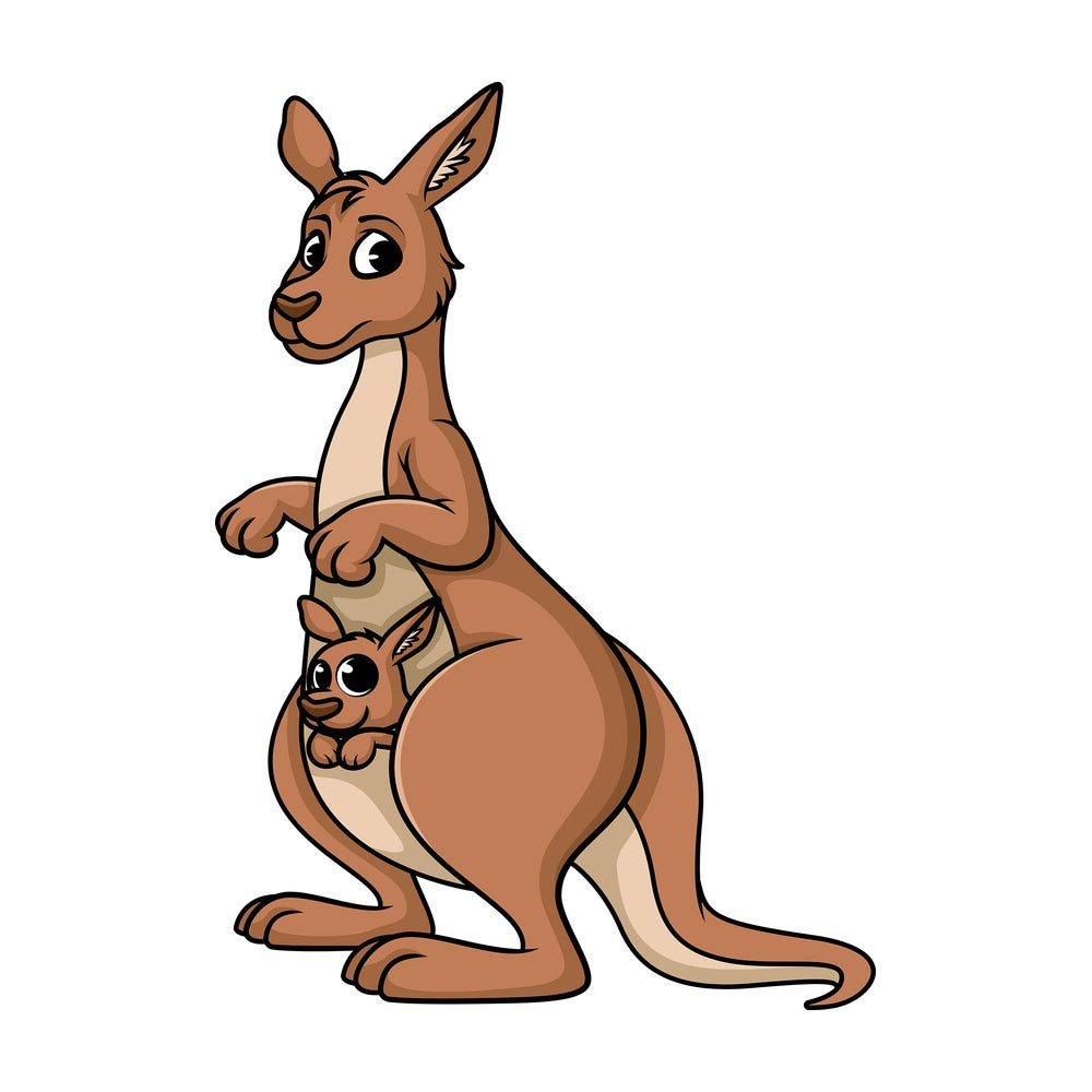 Mom kangaroo with baby joey in pouch. PNG - JPG and vector EPS (infinitely scalable).