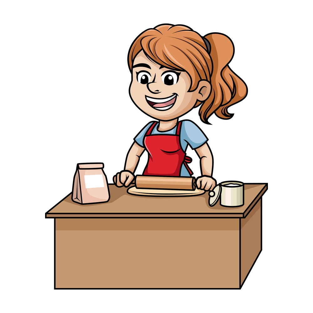 Woman flattening pizza dough. PNG - JPG and vector EPS (infinitely scalable). Image isolated on transparent background.