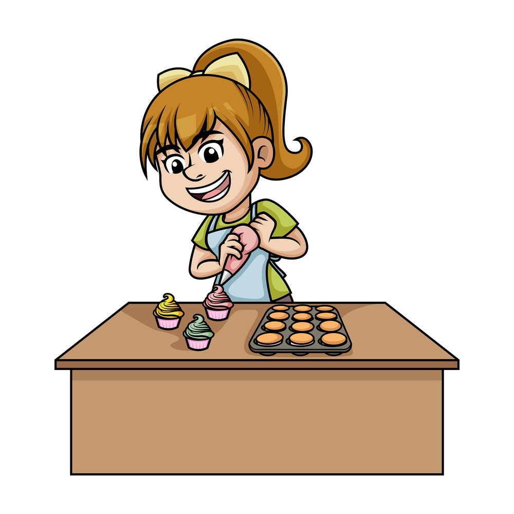 Woman baking cupcakes. PNG - JPG and vector EPS (infinitely scalable). Image isolated on transparent background.