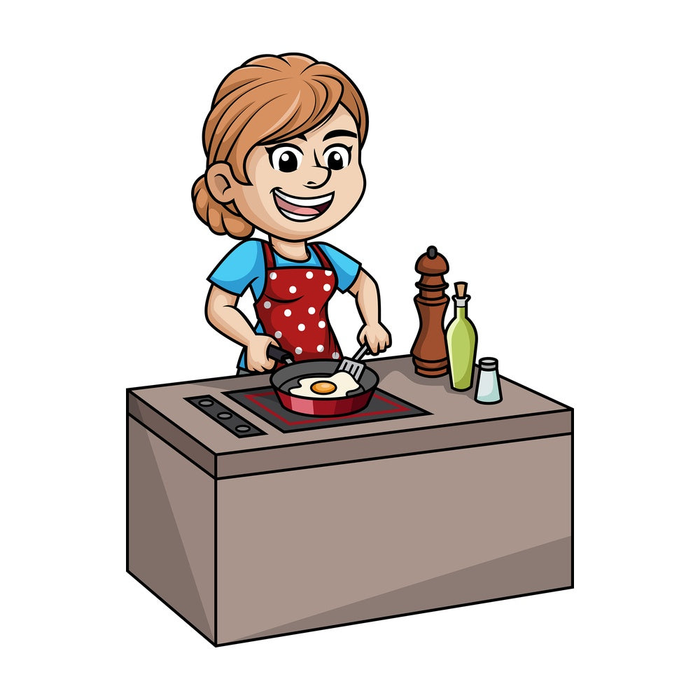 Woman frying an egg. PNG - JPG and vector EPS (infinitely scalable).