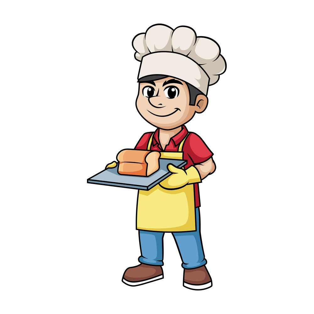 Man holding freshly baked bread. PNG - JPG and vector EPS (infinitely scalable). Image isolated on transparent background.
