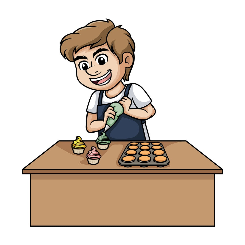 Man making cupcakes. PNG - JPG and vector EPS (infinitely scalable). Image isolated on transparent background.