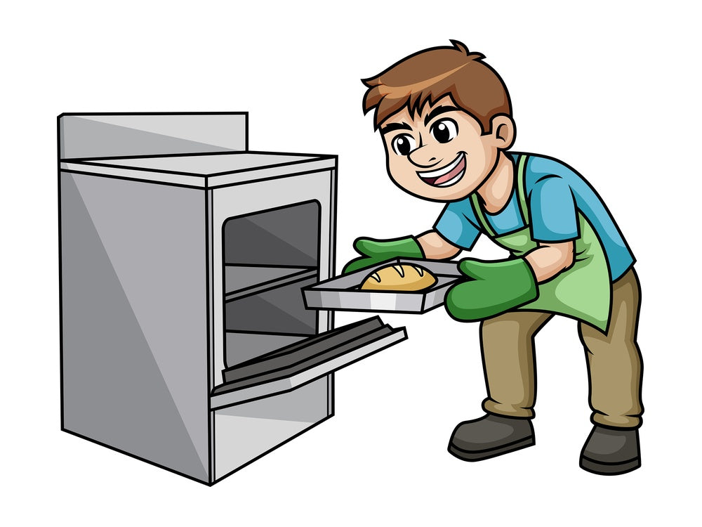 Man removing hot tray from oven. PNG - JPG and vector EPS (infinitely scalable).