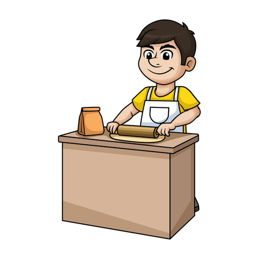 Man flattening dough with rolling pin. PNG - JPG and vector EPS (infinitely scalable).