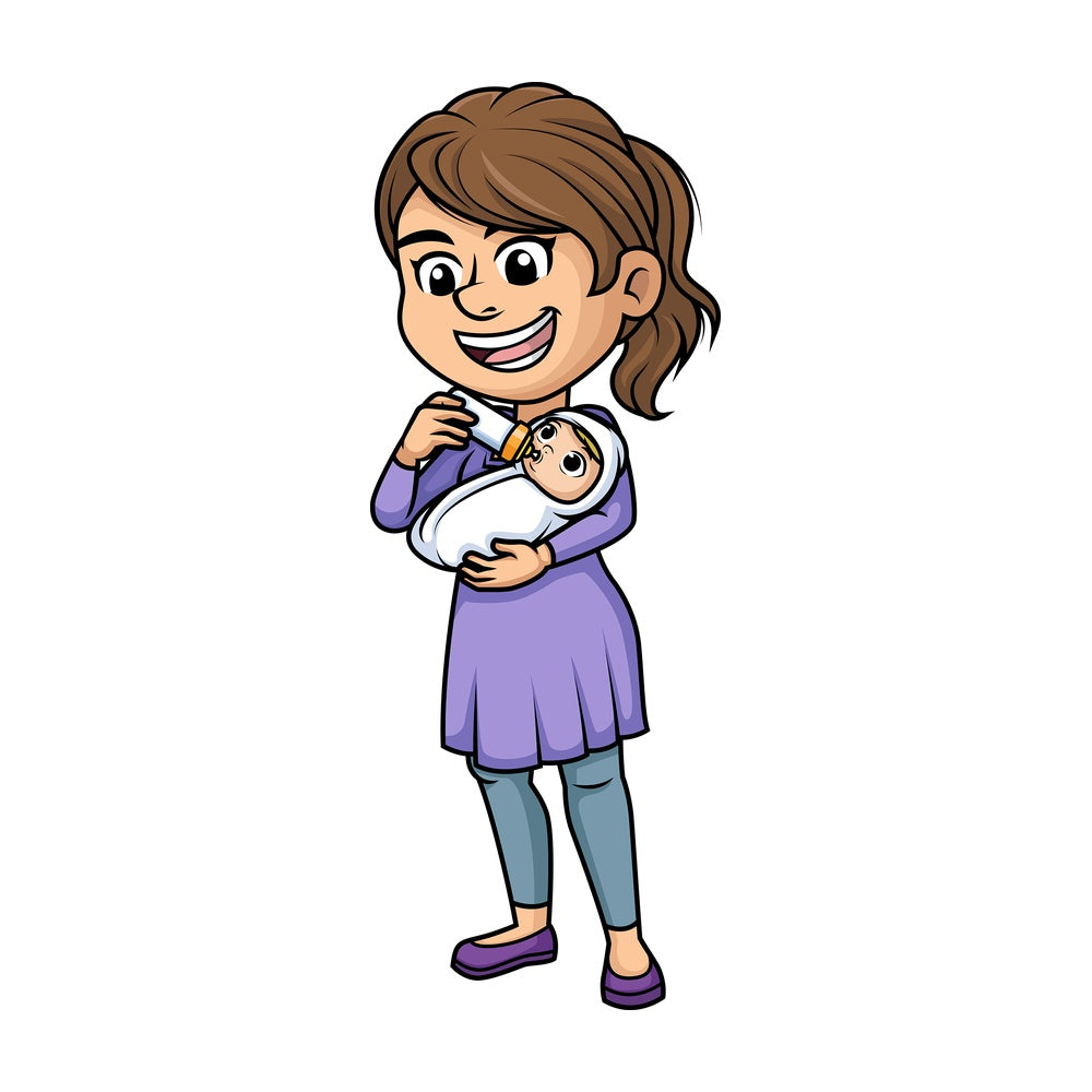 Mother bottle feeding her baby. PNG - JPG and vector EPS (infinitely scalable). Image isolated on transparent background.
