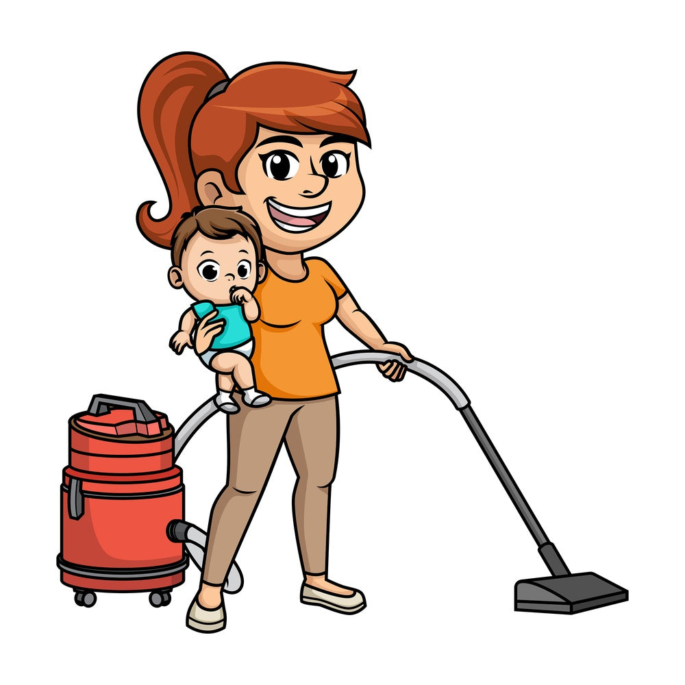 Multitasking mom. PNG - JPG and vector EPS (infinitely scalable). Image isolated on transparent background.