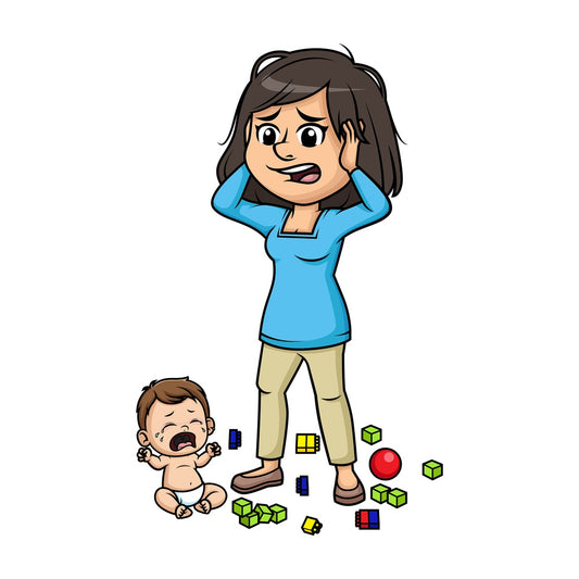 Stressed out mom. PNG - JPG and vector EPS (infinitely scalable). Image isolated on transparent background.