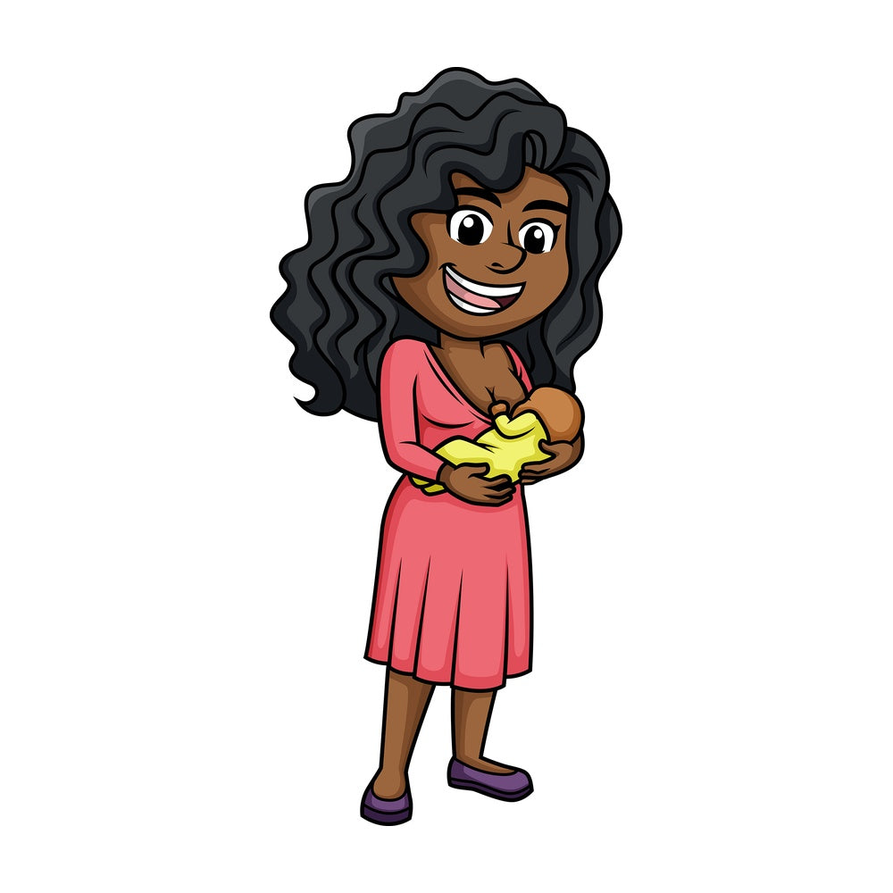 Black woman breastfeeding. PNG - JPG and vector EPS (infinitely scalable). Image isolated on transparent background.