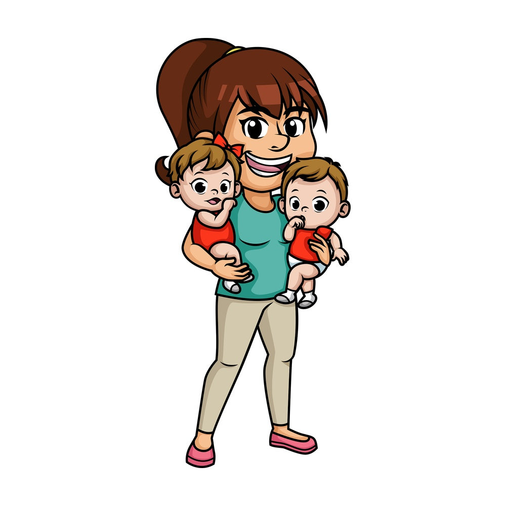 Mom holding twins. PNG - JPG and vector EPS (infinitely scalable). Image isolated on transparent background.