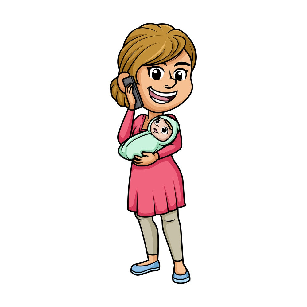 Mom talking on the phone. PNG - JPG and vector EPS (infinitely scalable). Image isolated on transparent background.